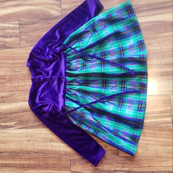 Girl's size 3T Holiday Christmas Dress by Rose Cottage long sleeve green purple - Picture 3 of 7